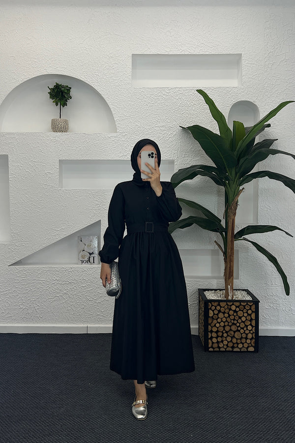 Anna Tericoton Elbise Siyah 9606-SIYAH