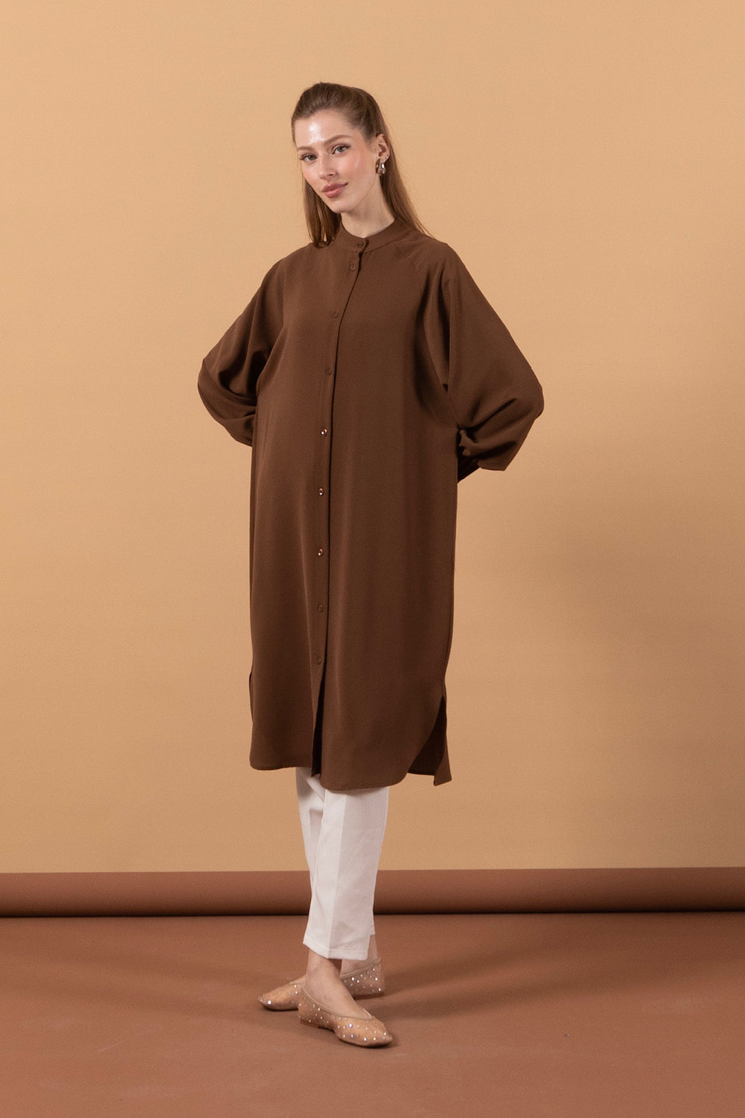 Bilek Detay Uzun Tunik Kahverengi 11760-KAHVERENGI