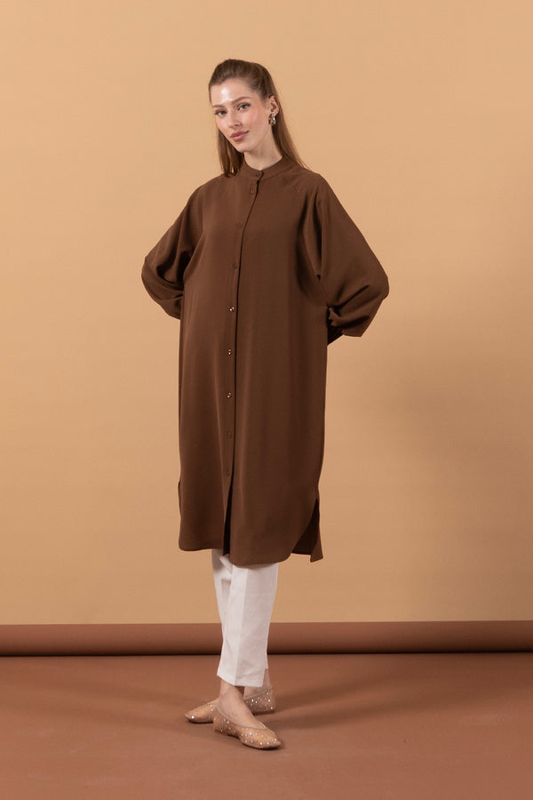 Bilek Detay Uzun Tunik Kahverengi 11760-KAHVERENGI