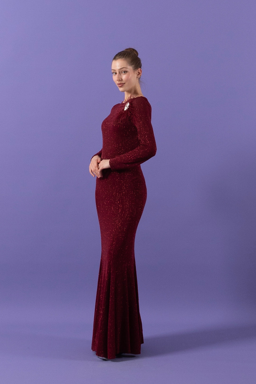 Simli Balık Abiye Bordo 3015-BORDO