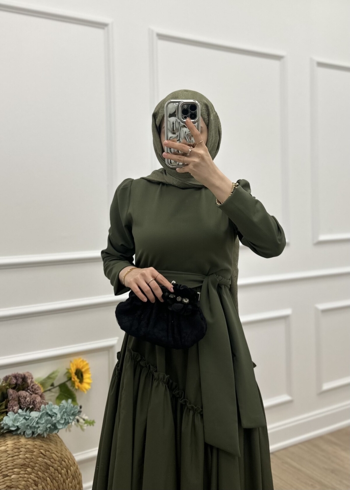 Amor elbise - Haki - Modam Afra (1)