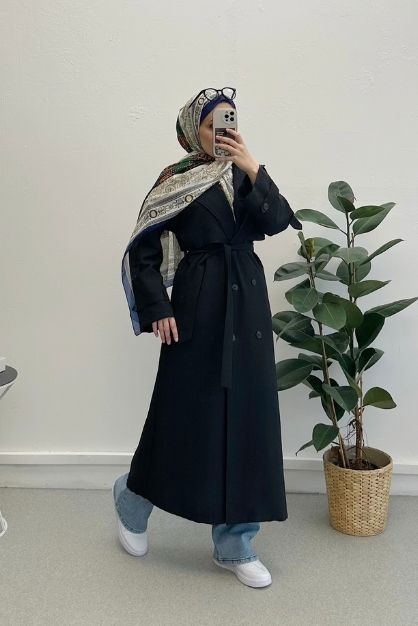 Apoletli Trençkot Siyah - Modam Afra