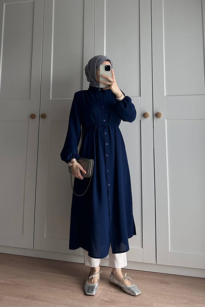 Bety Krep Tunik Lacivert - 1