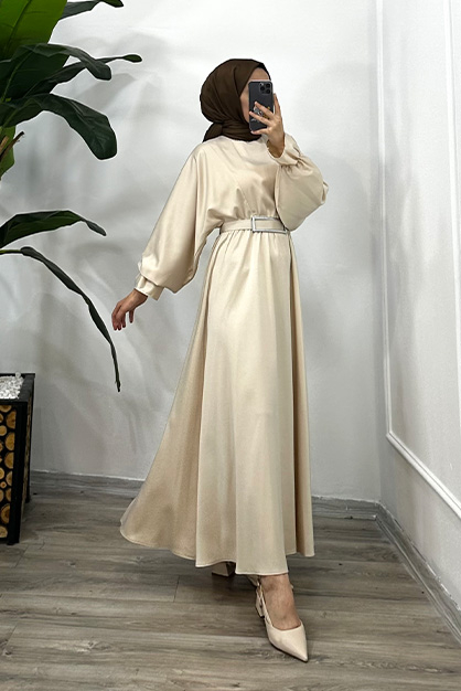 Modam Afra - Biray Abiye Elbise-Bej