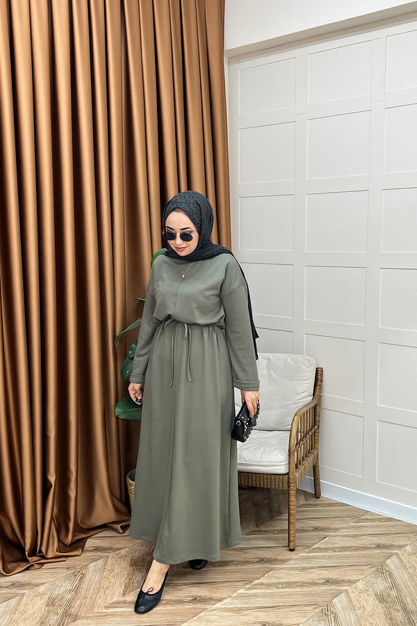 Aura Kuşaklı Elbise Yeşil 3138-YESIL