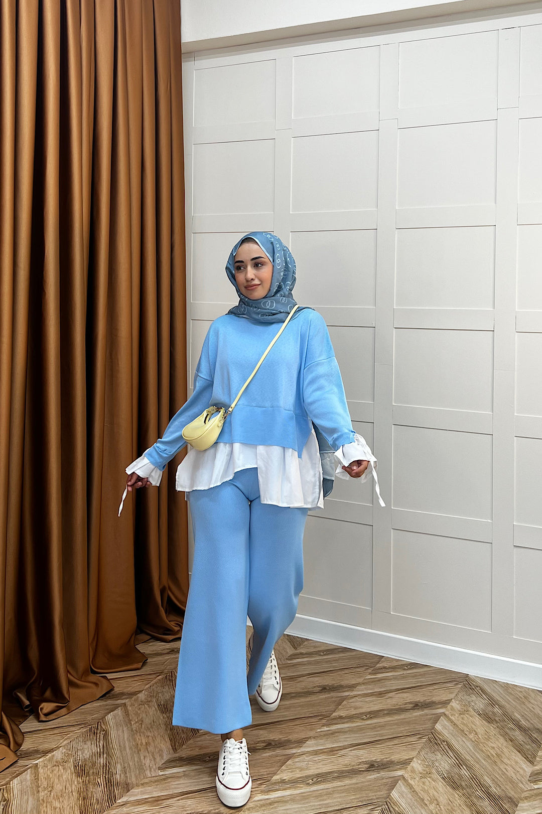 Truva Gömlek Detay Merserize Triko Takım Mavi 25350-MAVI