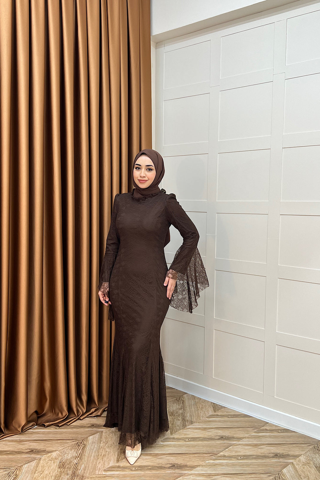 Lucia Dantel Balık Abiye Kahverengi 3085-KAHVERENGI