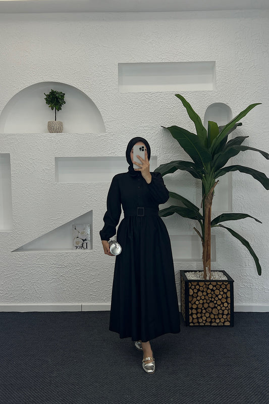 Anna Tericoton Elbise Siyah 9606-SIYAH