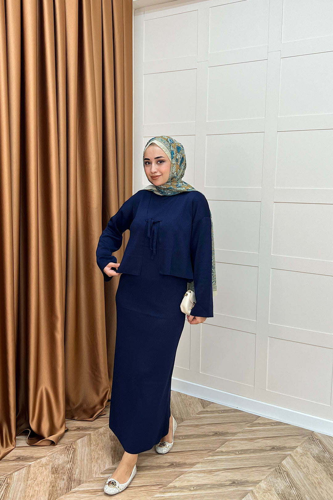 Ester Croplu İkili Triko Elbise Lacivert 25160-LACIVERT