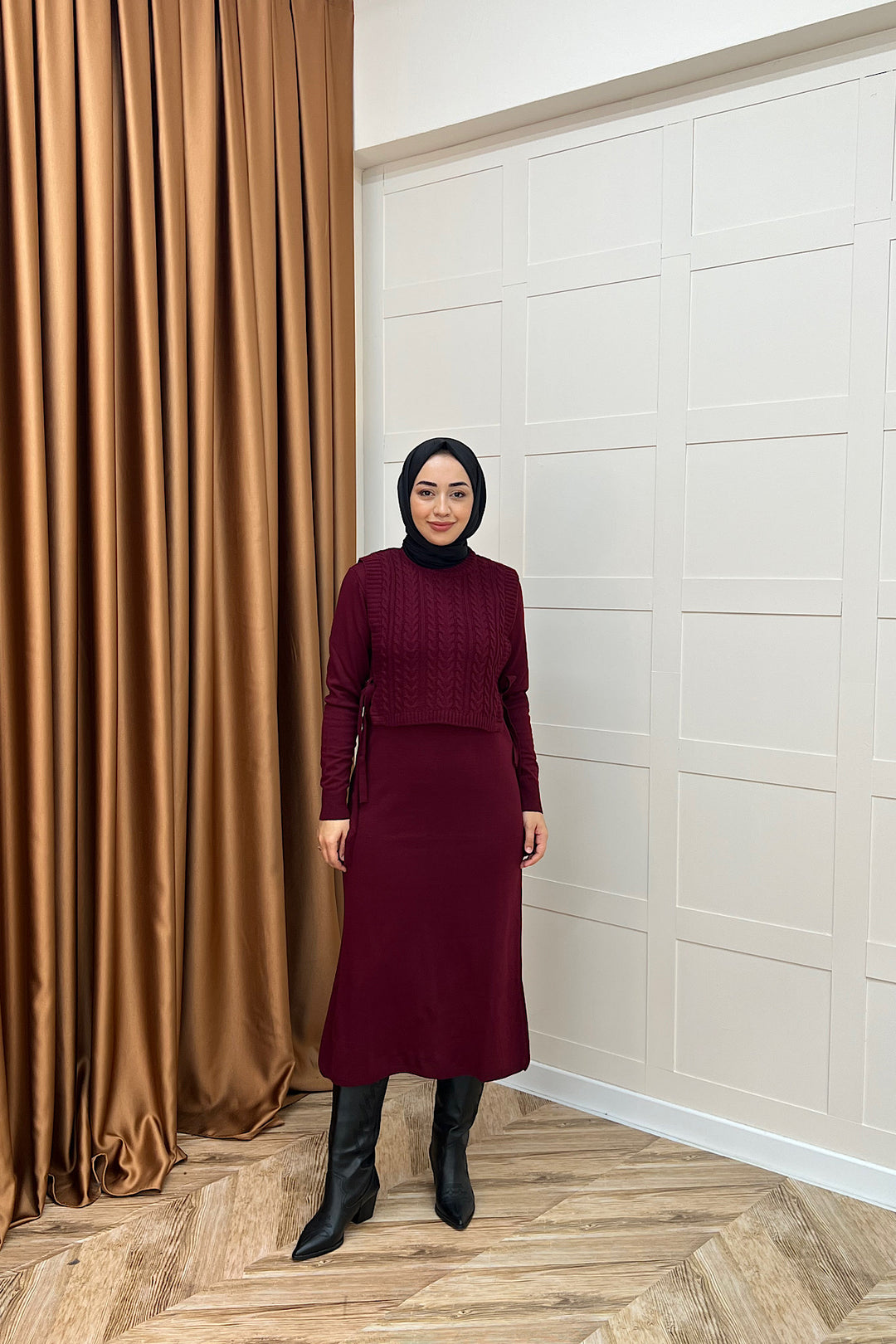 Barles İkili Triko Elbise Bordo 25220-BORDO