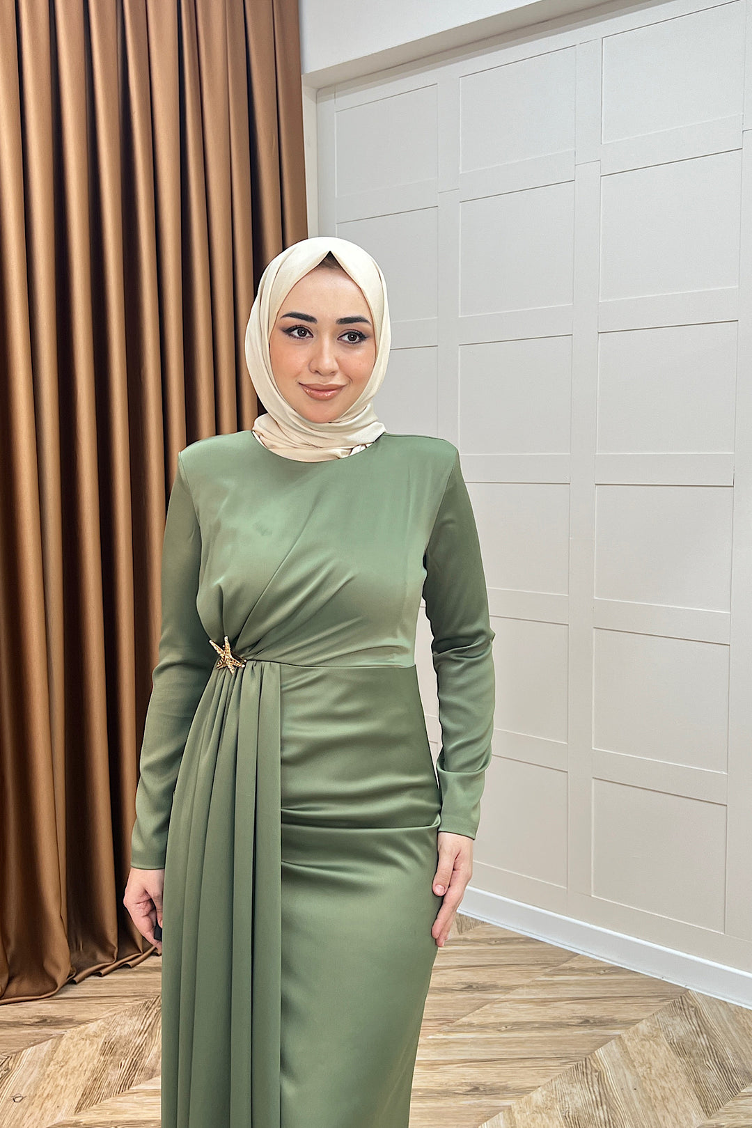 Hazel Saten Abiye Yeşil 3084-YESIL