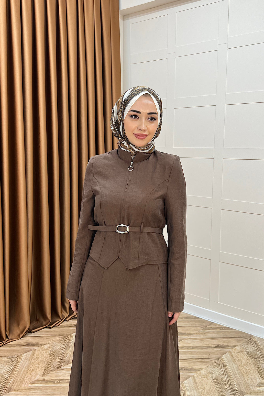 Mira Kemerli Etek Takım Kahverengi 03183-KAHVERENGI