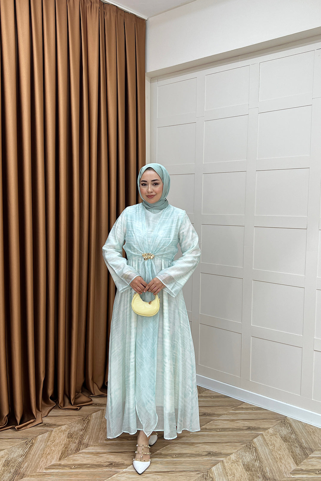 Liana Broş Detay Elbise Mavi 3104-MAVI