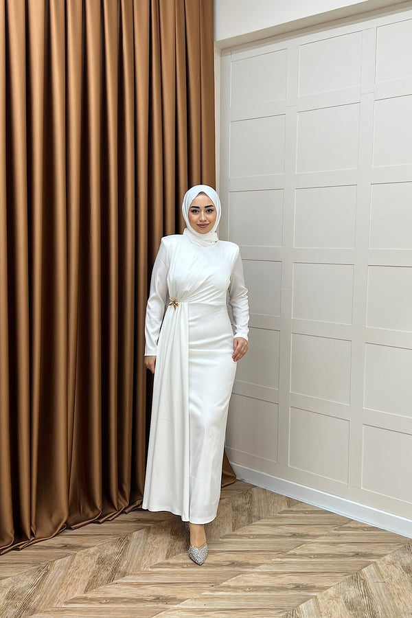 Hazel Saten Abiye Beyaz 3084-BEYAZ