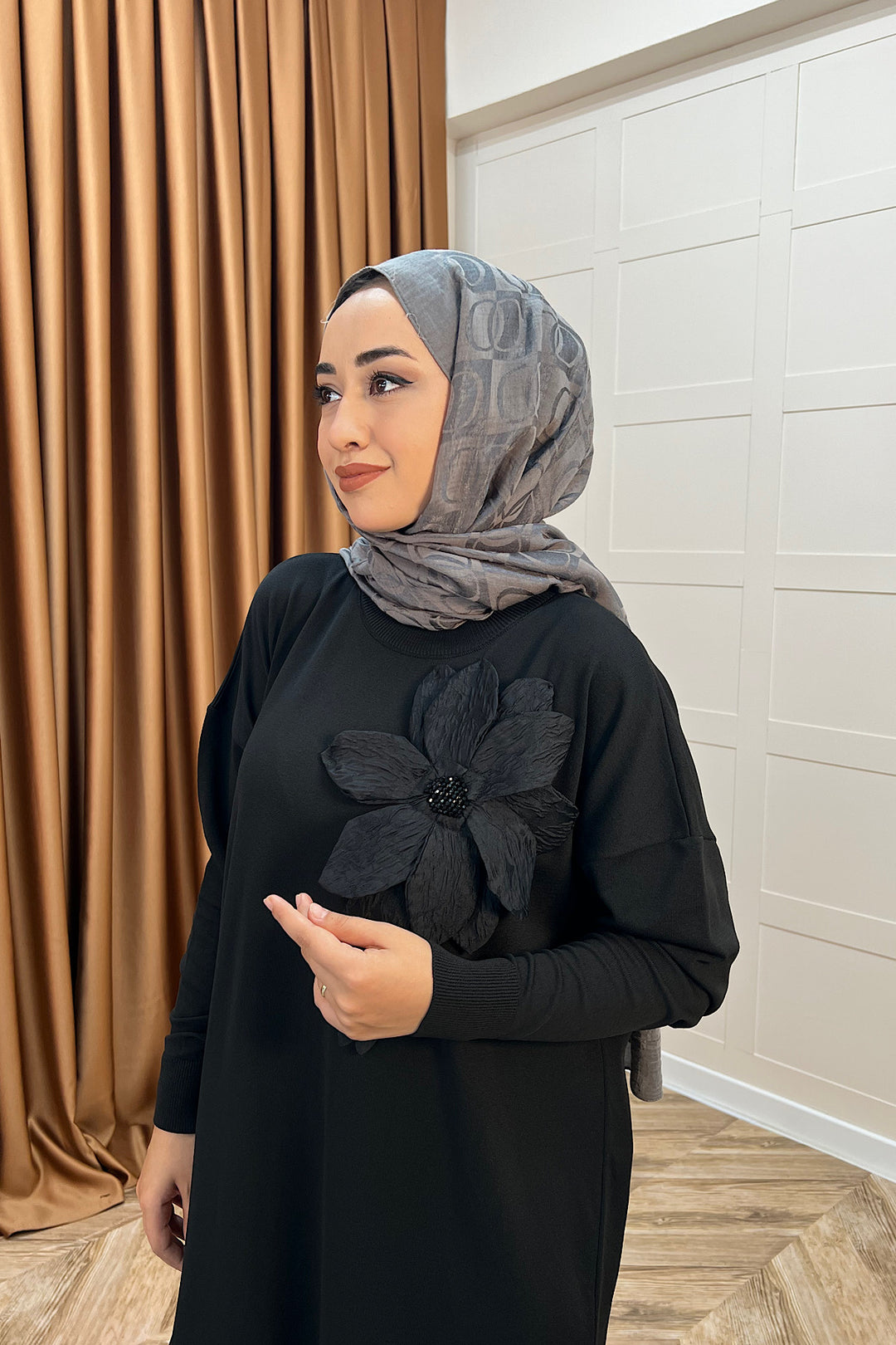 Zambak Merserize Triko Elbise Siyah 25110-SIYAH