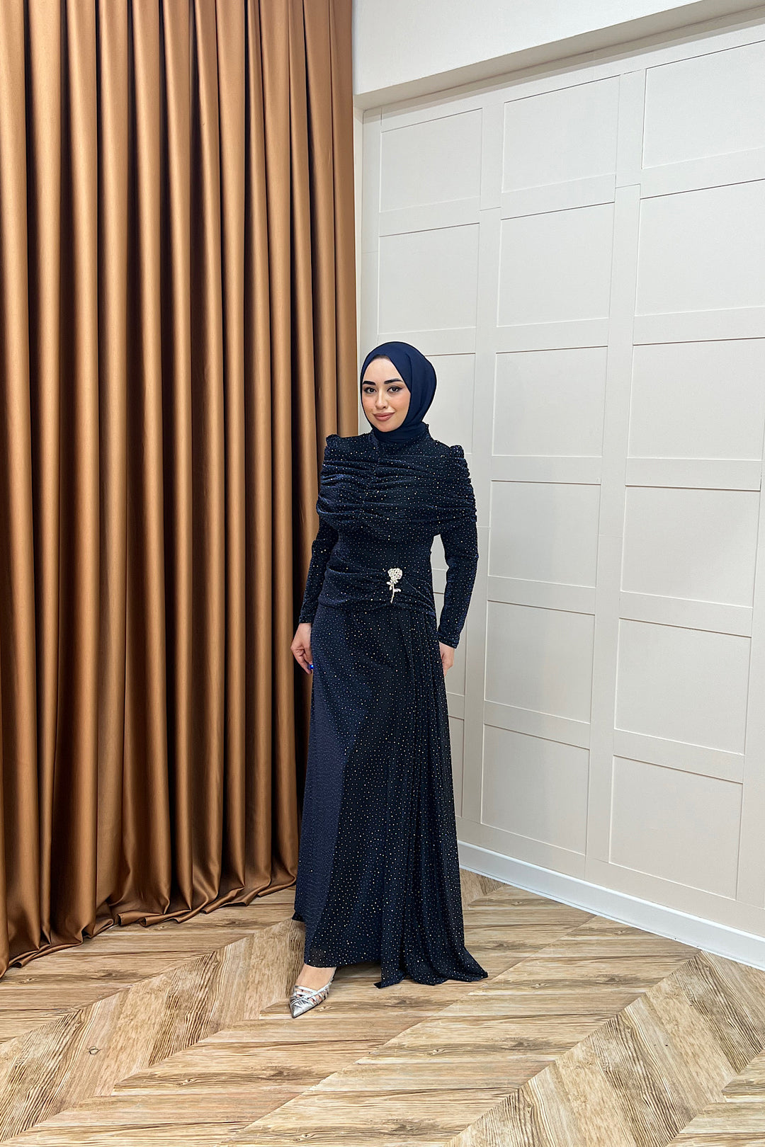 Helena Çiçek Taşlı Abiye Lacivert 3097-LACIVERT