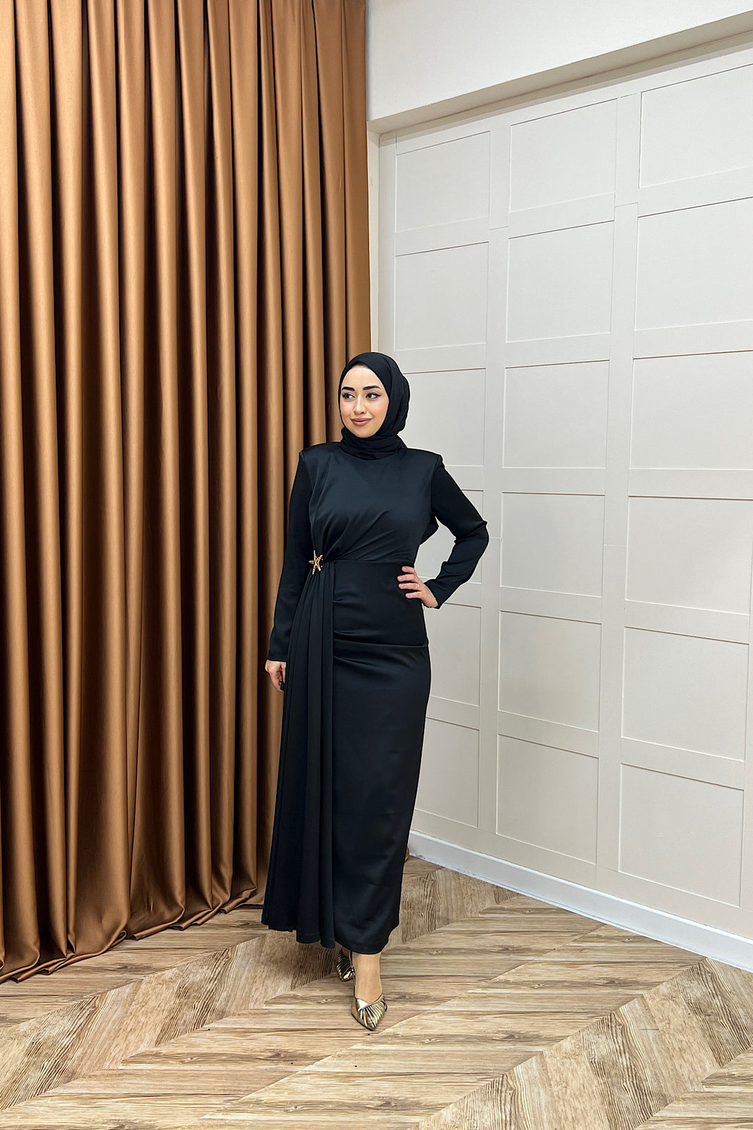 Hazel Saten Abiye Siyah 3084-SIYAH