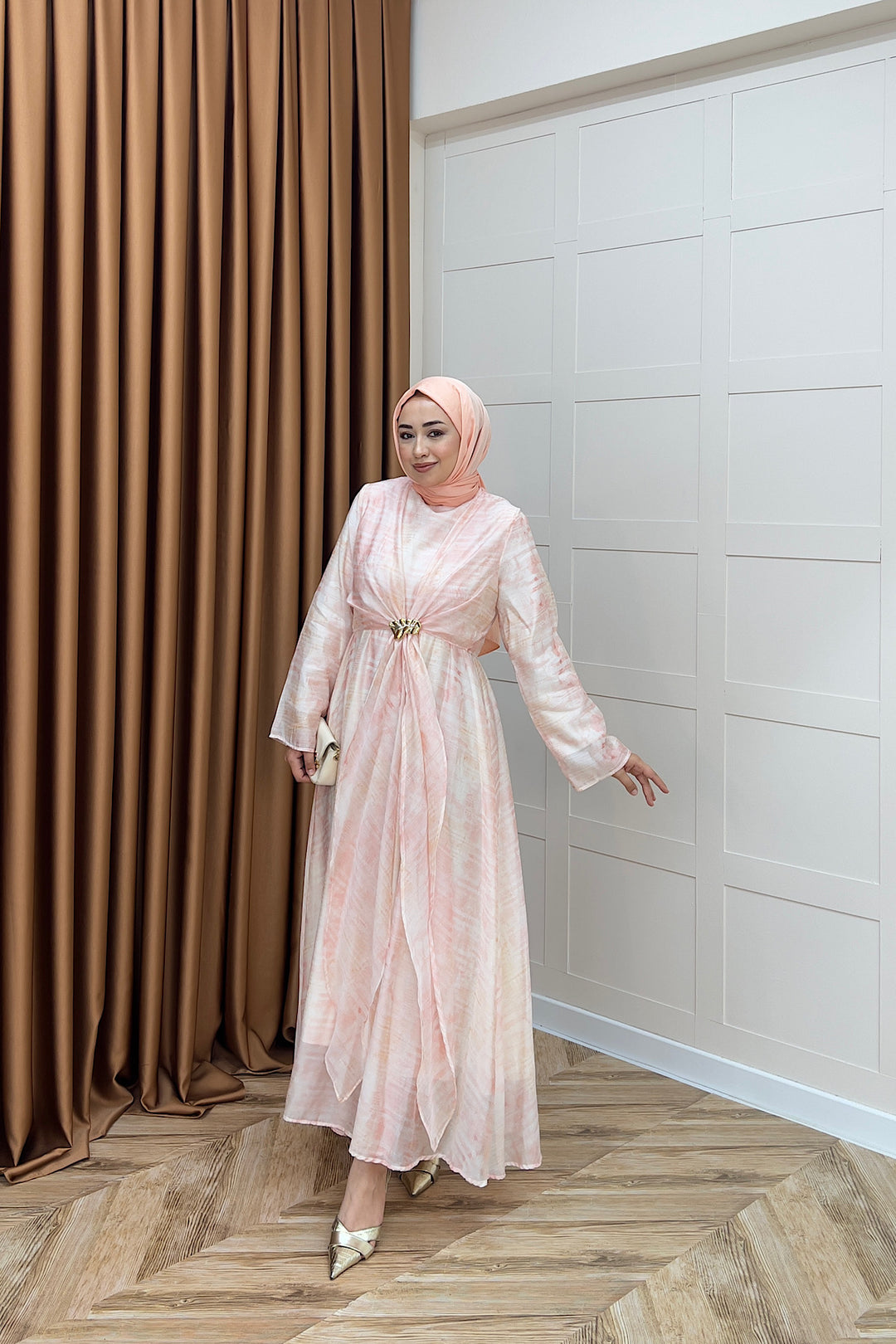 Liana Broş Detay Elbise Pembe 3104-PEMBE