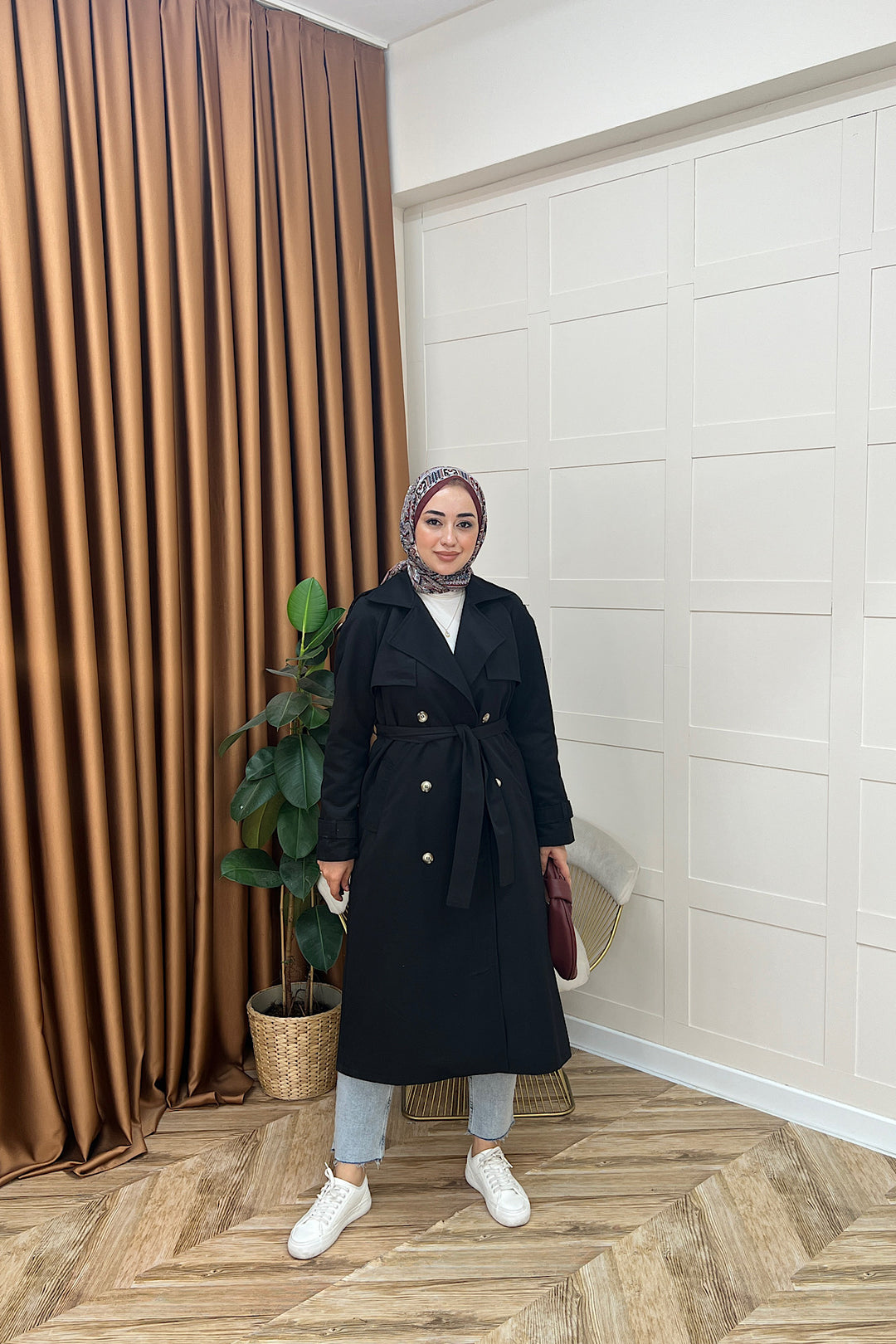 Hazel Astarlı Trençkot Siyah 5532-SIYAH
