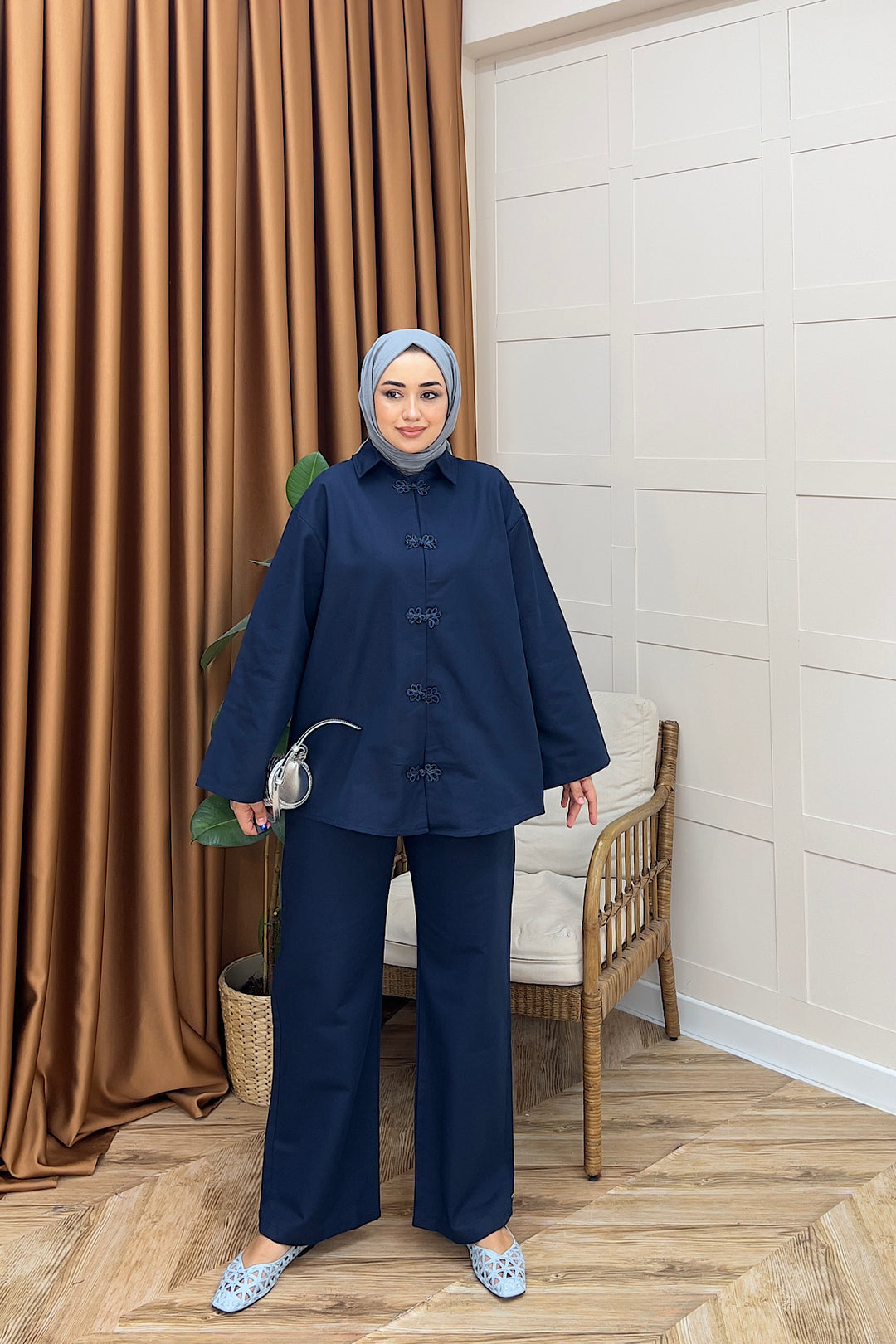 Nilda Aksesuar Düğmeli Takım Lacivert 62812-LACIVERT