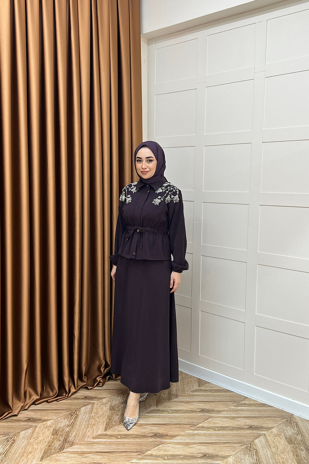 Laura Taş İşlemeli Etek Takım Mürdüm 02969-MURDUM