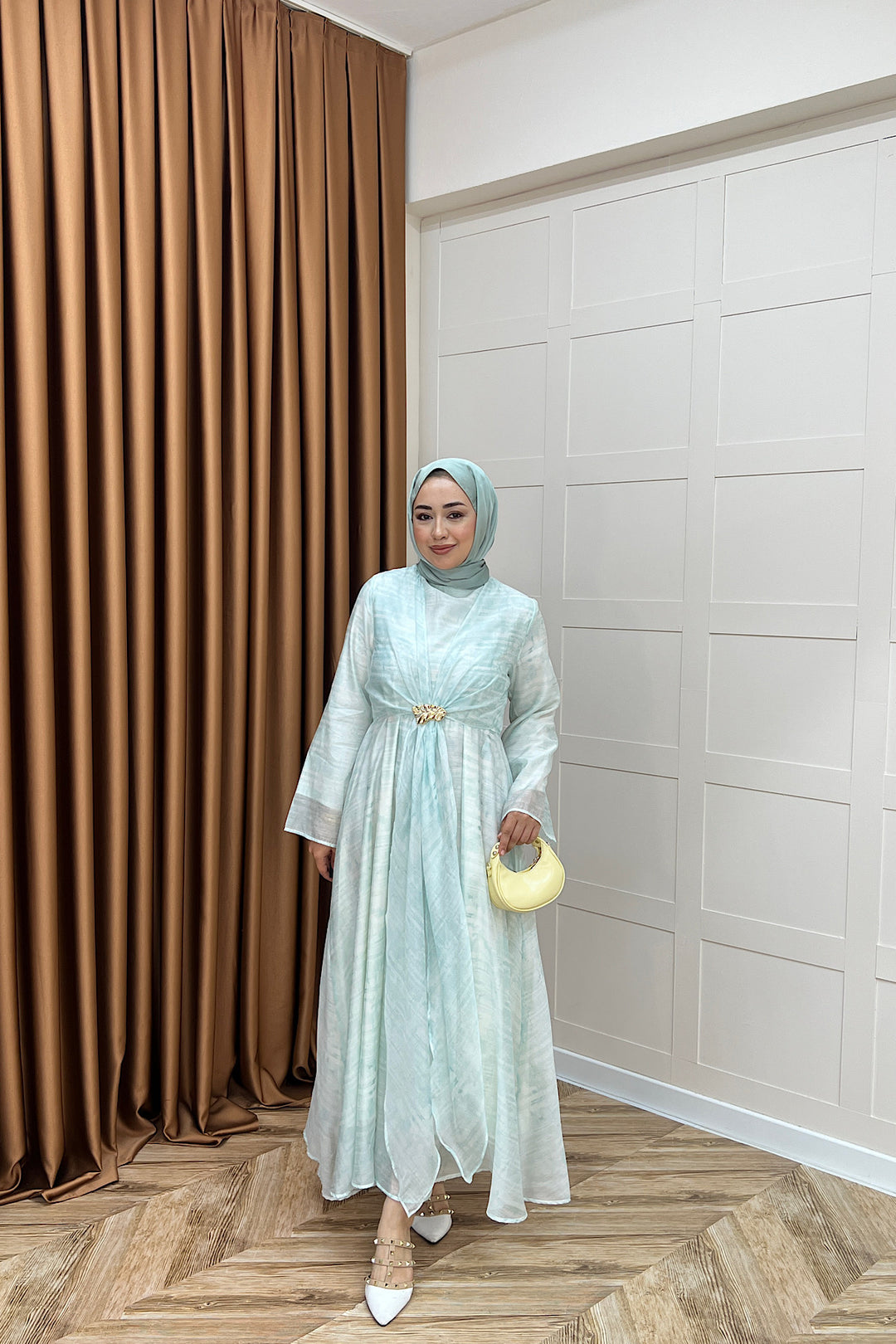 Liana Broş Detay Elbise Mavi 3104-MAVI