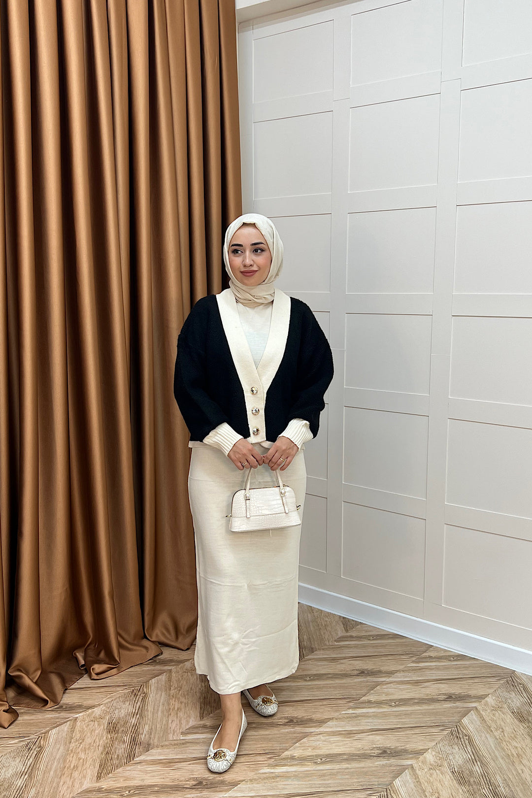 Sezen İkili Triko Elbise Krem 241090-KREM