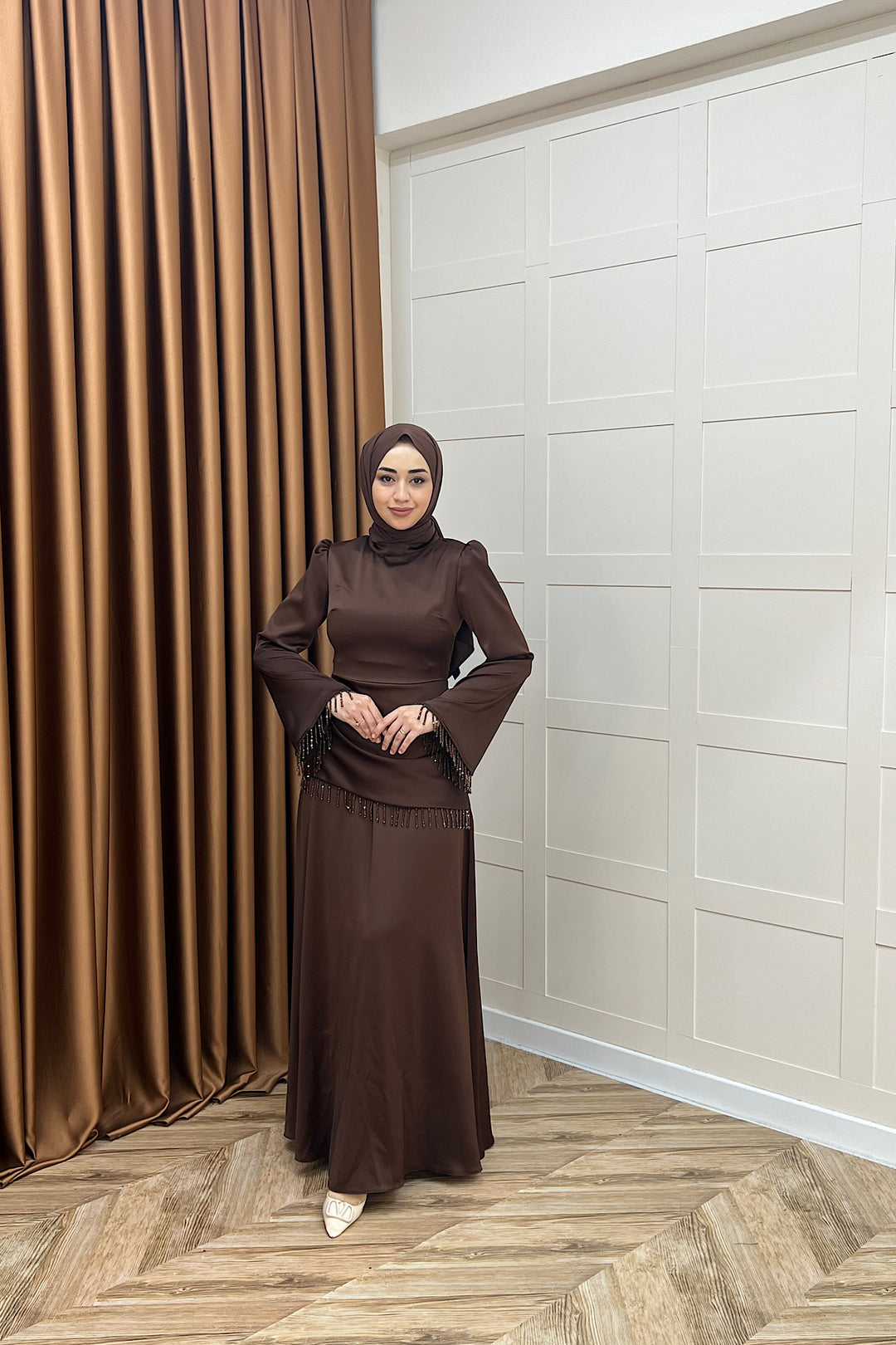 Ayla Saten Abiye Kahverengi 3093-KAHVERENGI