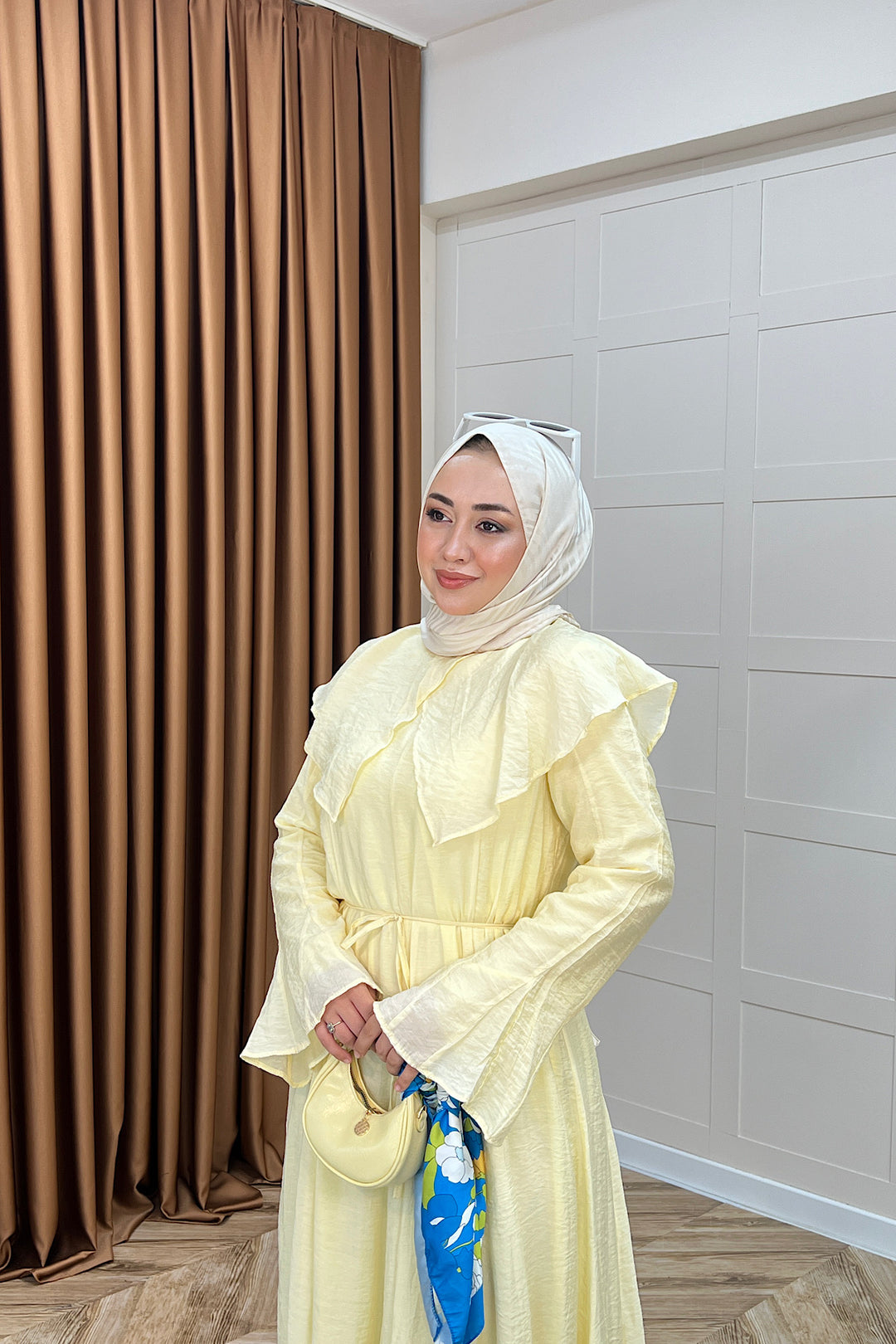 Zeny Yaka Detay Elbise Sarı 4459-SARI