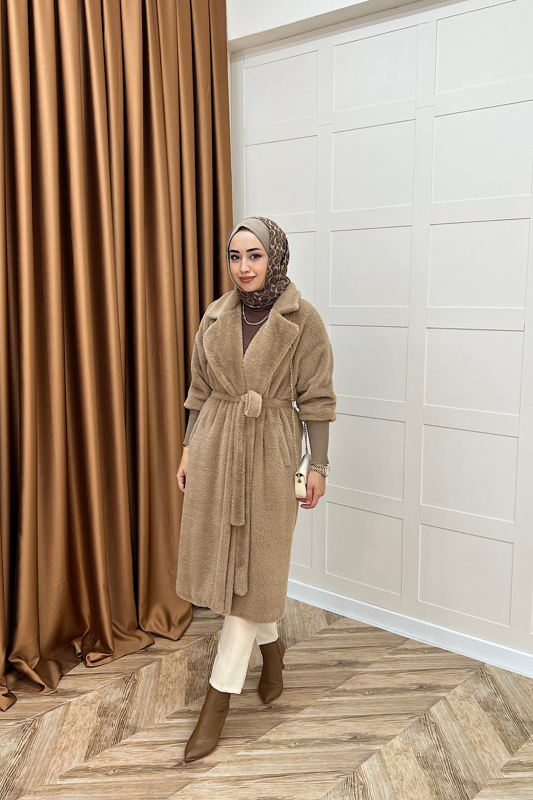 Angora Premium Kumaş Kaban Vizon 5519-VIZON