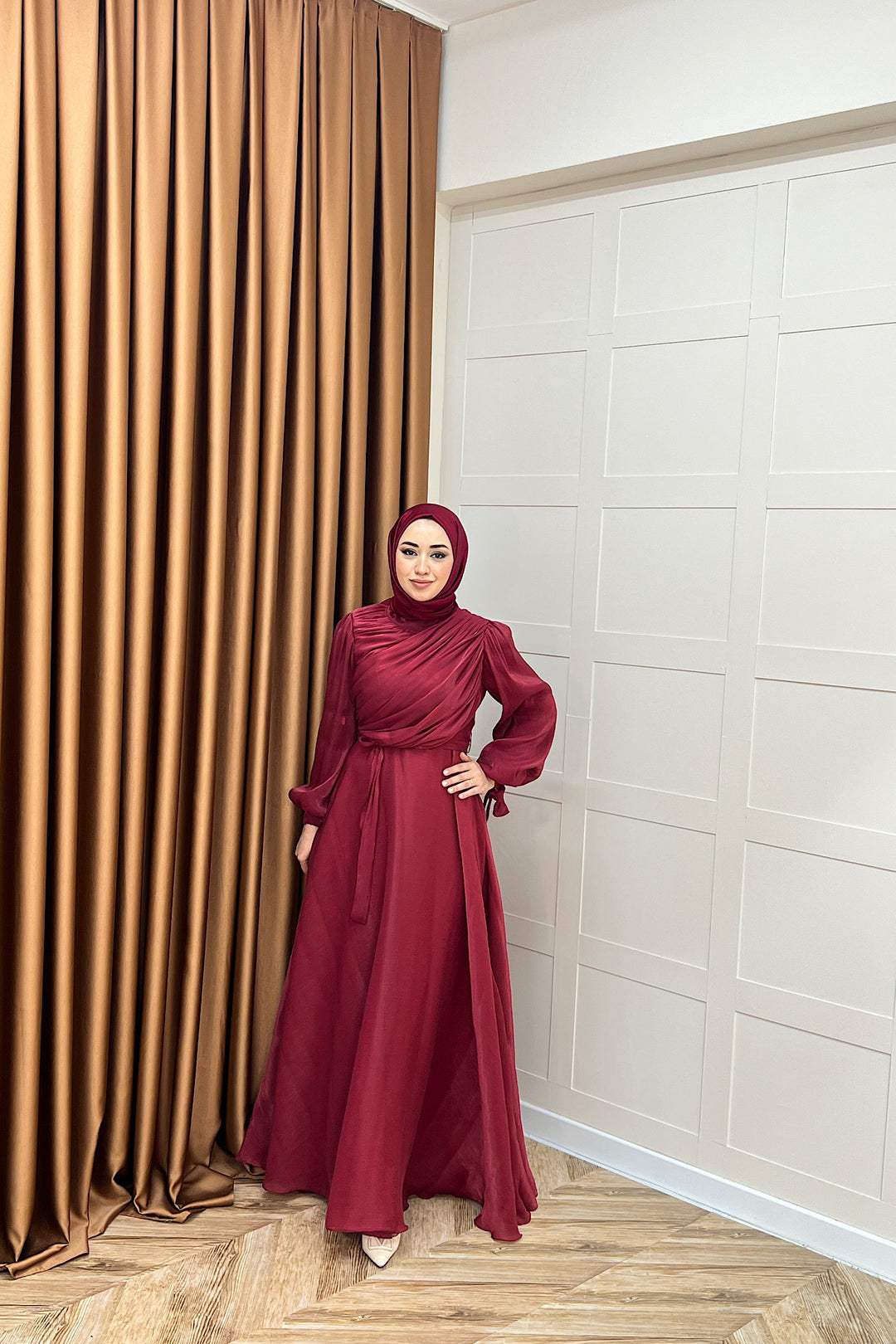 Göğüs Drapeli Abiye Bordo 3023-BORDO