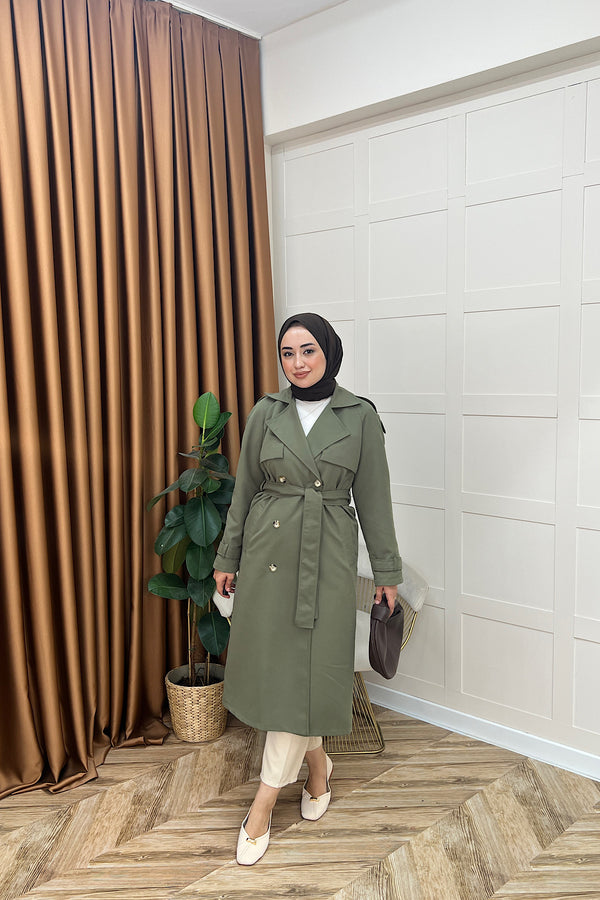 Hazel Astarlı Trençkot Haki 5532-HAKI
