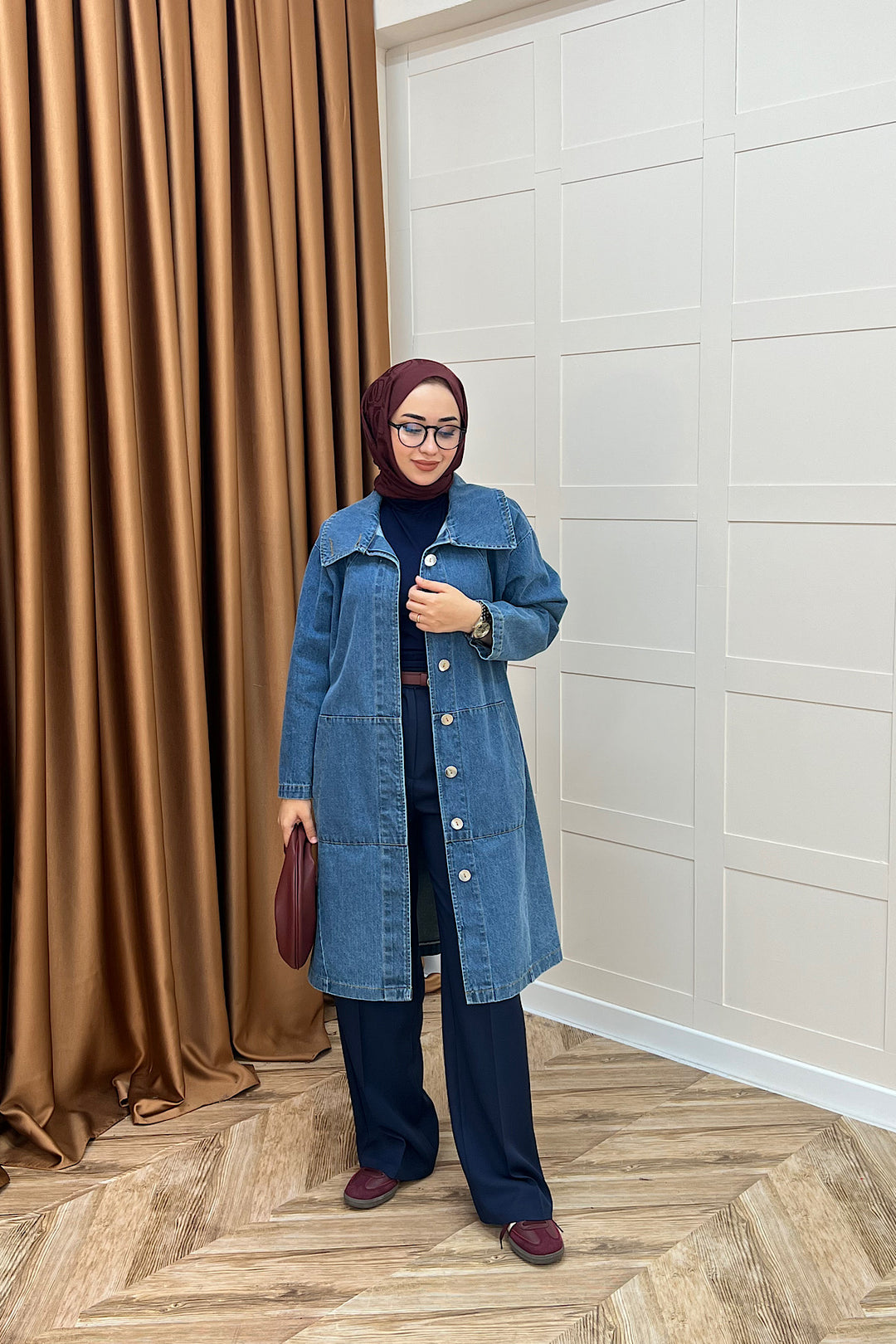 Yaka Detay Kot Ceket Mavi 5507-MAVI