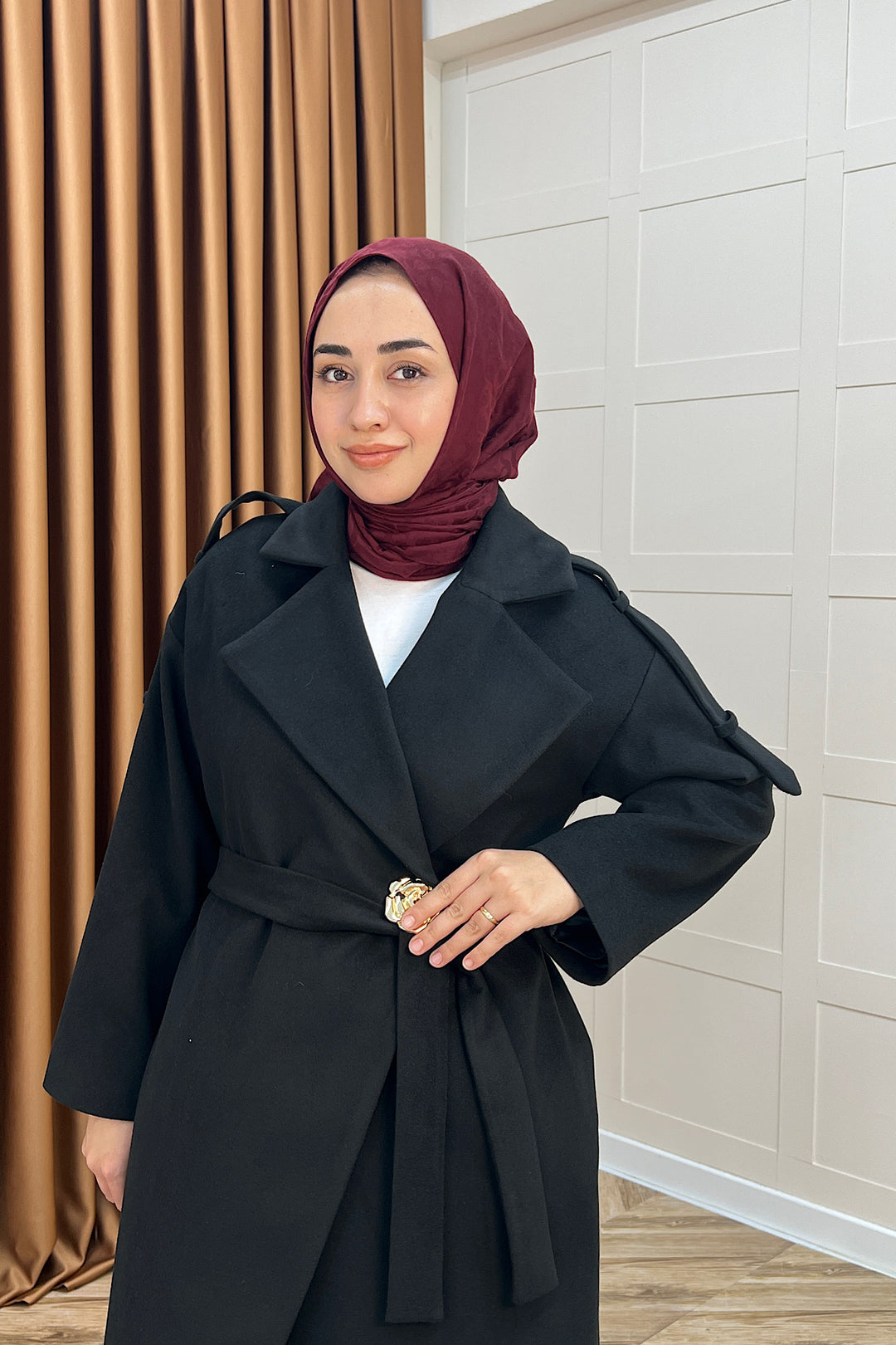 Parya Omuz Detay Kaşe Kaban Siyah 5531-SIYAH