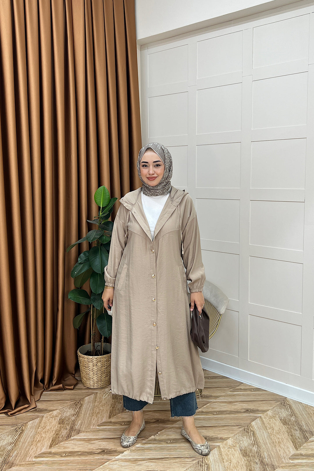 004-Liana Düğmeli Kap Vizon 004-VIZON