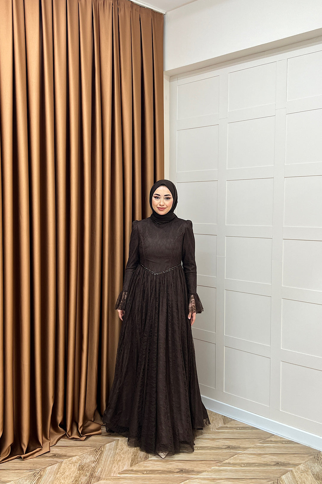 Elena Dantel Abiye Kahverengi 03101-KAHVERENGI
