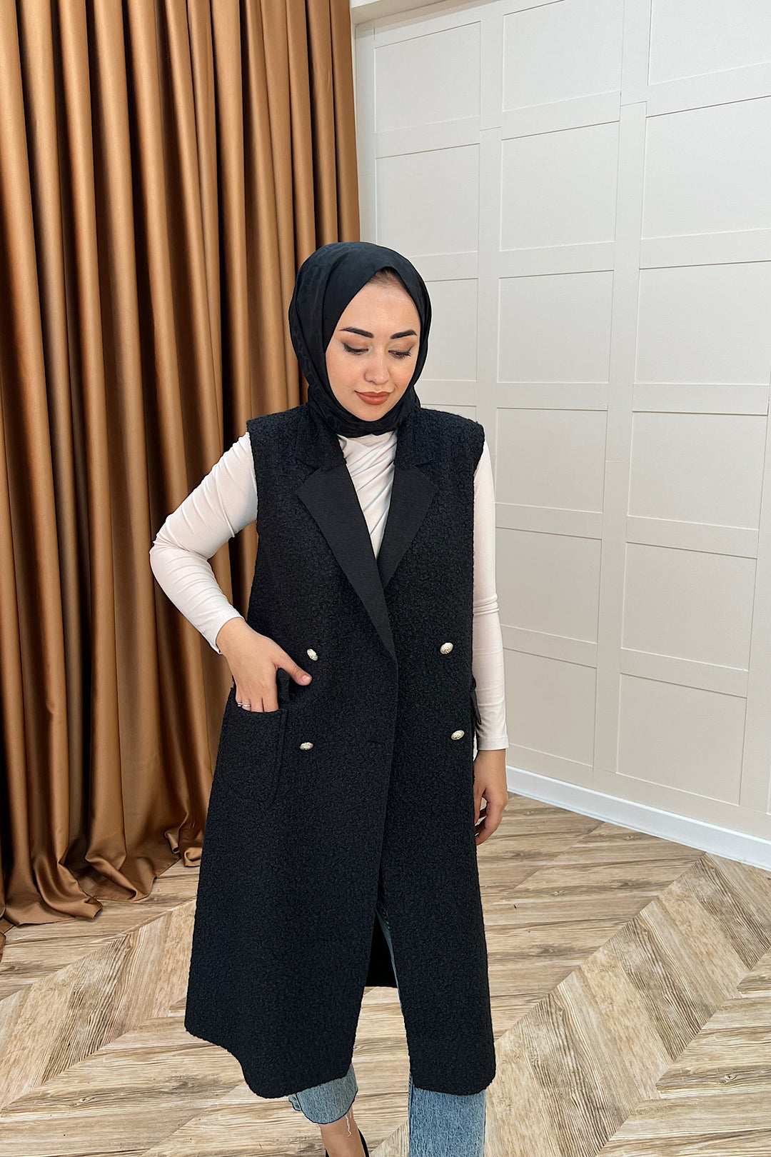 Cerry Uzun Yelek Siyah 7896-SIYAH