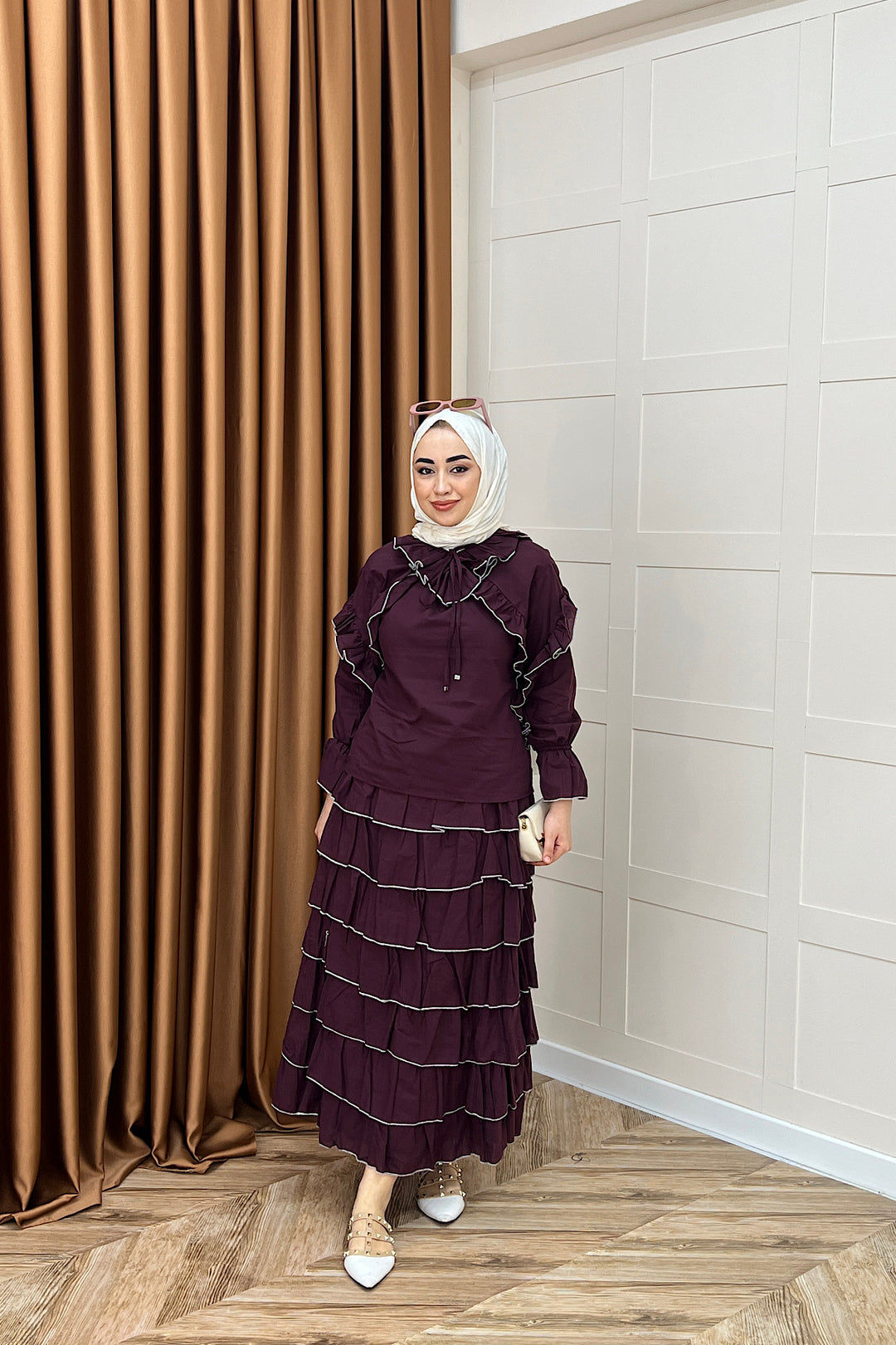 Yağmur Volanlı Etek Takım Bordo 3237-BORDO
