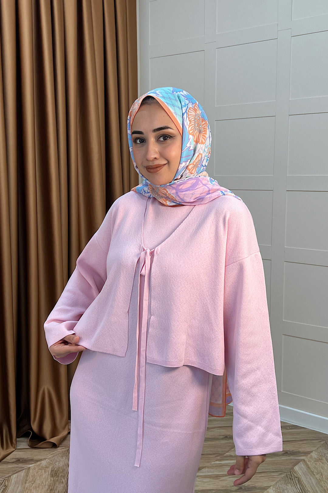 Ester Croplu İkili Triko Elbise Pembe 25160-PEMBE