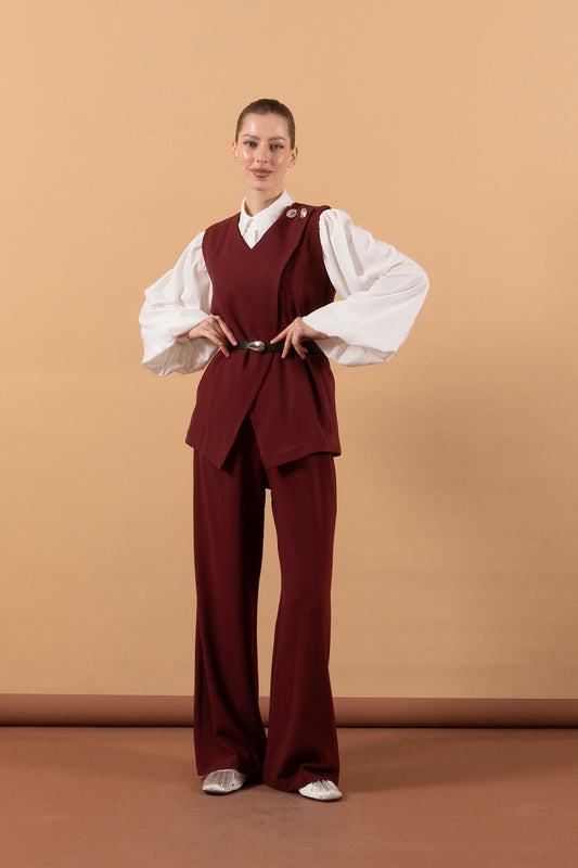 İkili Pantolon Takım Bordo 1632-BORDO