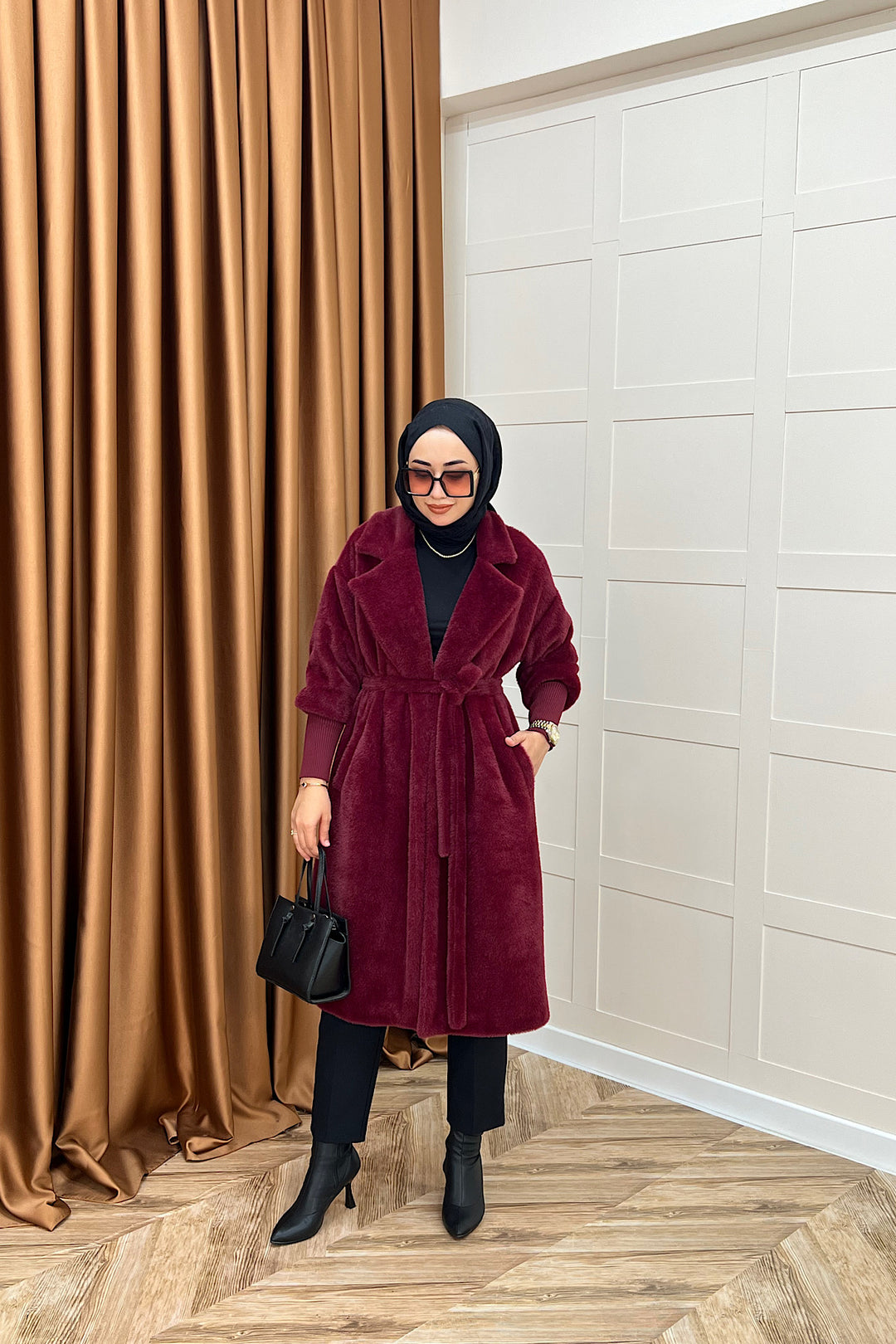 Angora Premium Kumaş Kaban Bordo 5519-BORDO