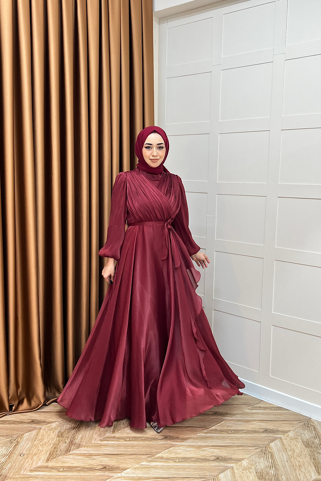 Luna Saten Abiye Bordo 3072-BORDO