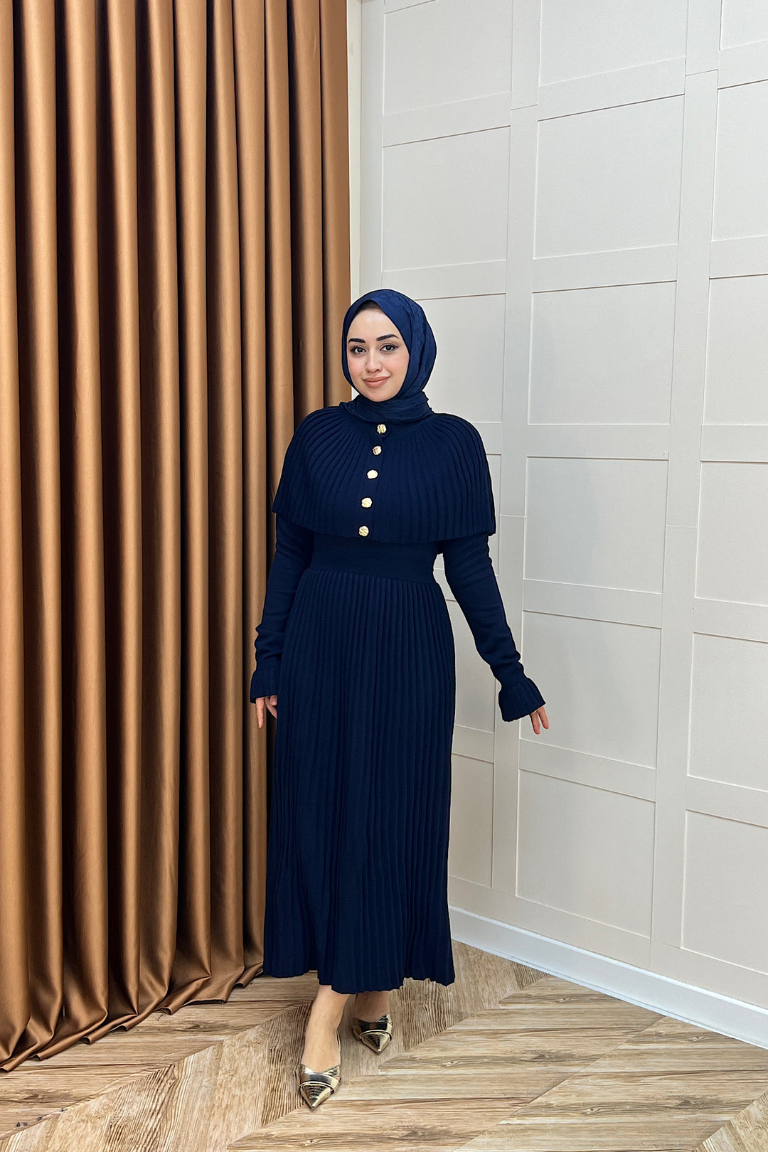 Kelebek Pelerinli Triko Elbise Lacivert 10200-LACIVERT