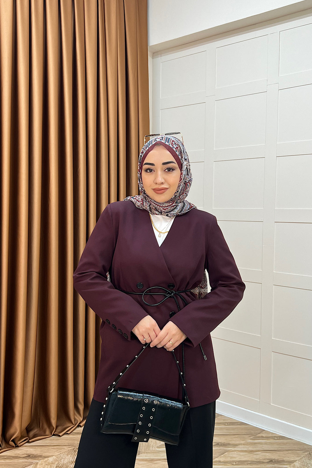 Kruvaze Yaka Dört Düğme Ceket Mürdüm 2087-MURDUM