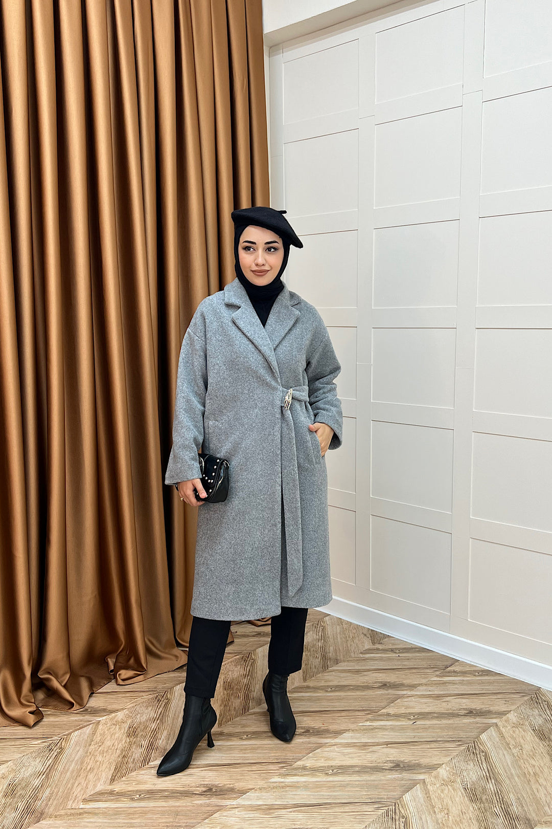 Yaren Premium Kumaş Broş Detay Kaban Gri 5511-GRI