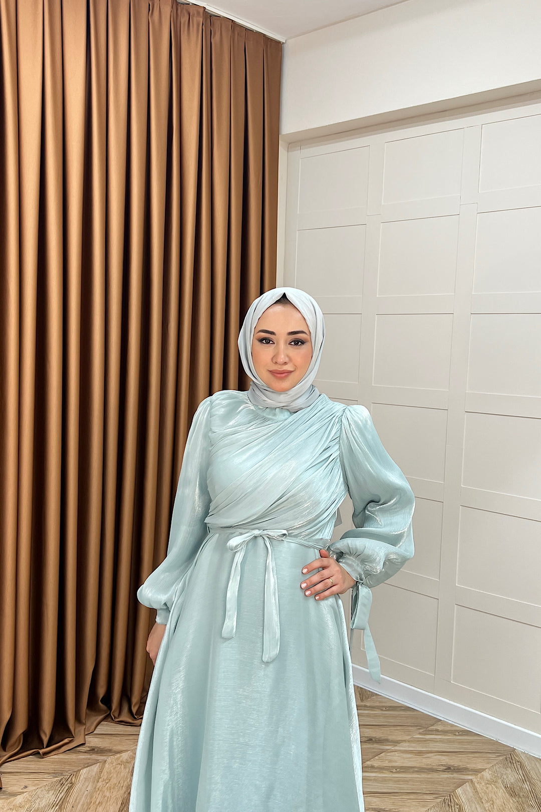 Göğüs Drapeli Abiye Mint 3023-MINT
