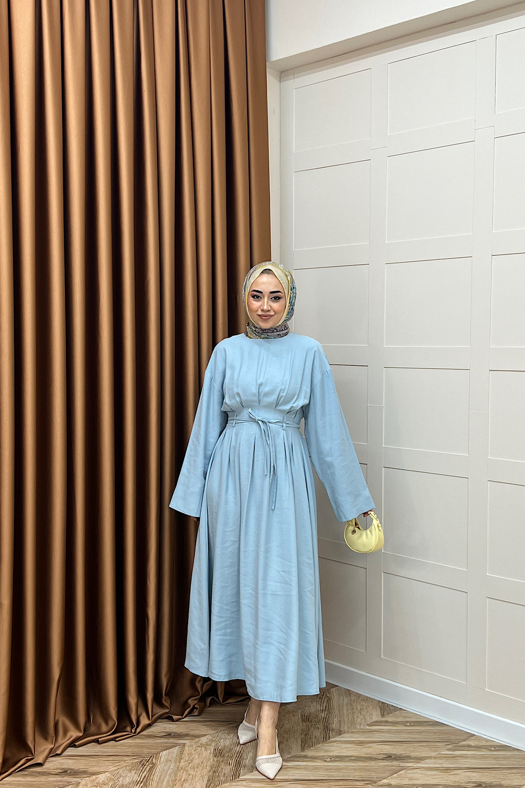 Alya Belden Bağlamalı Elbise Mavi 39020-MAVI