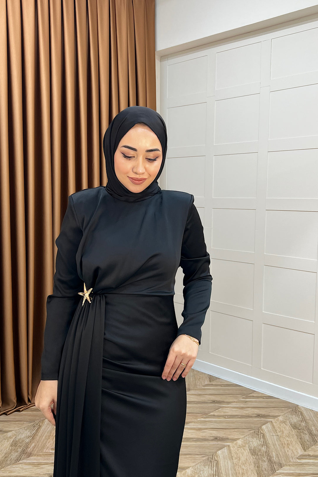 Hazel Saten Abiye Siyah 3084-SIYAH