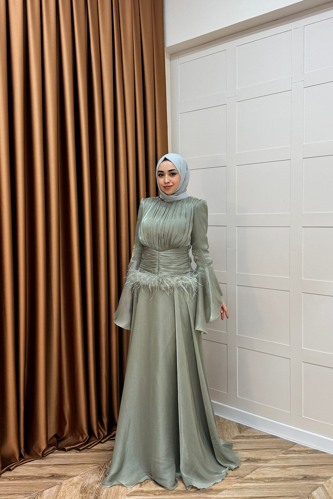 Nova Bel Drapeli Abiye Yeşil 3089-YESIL