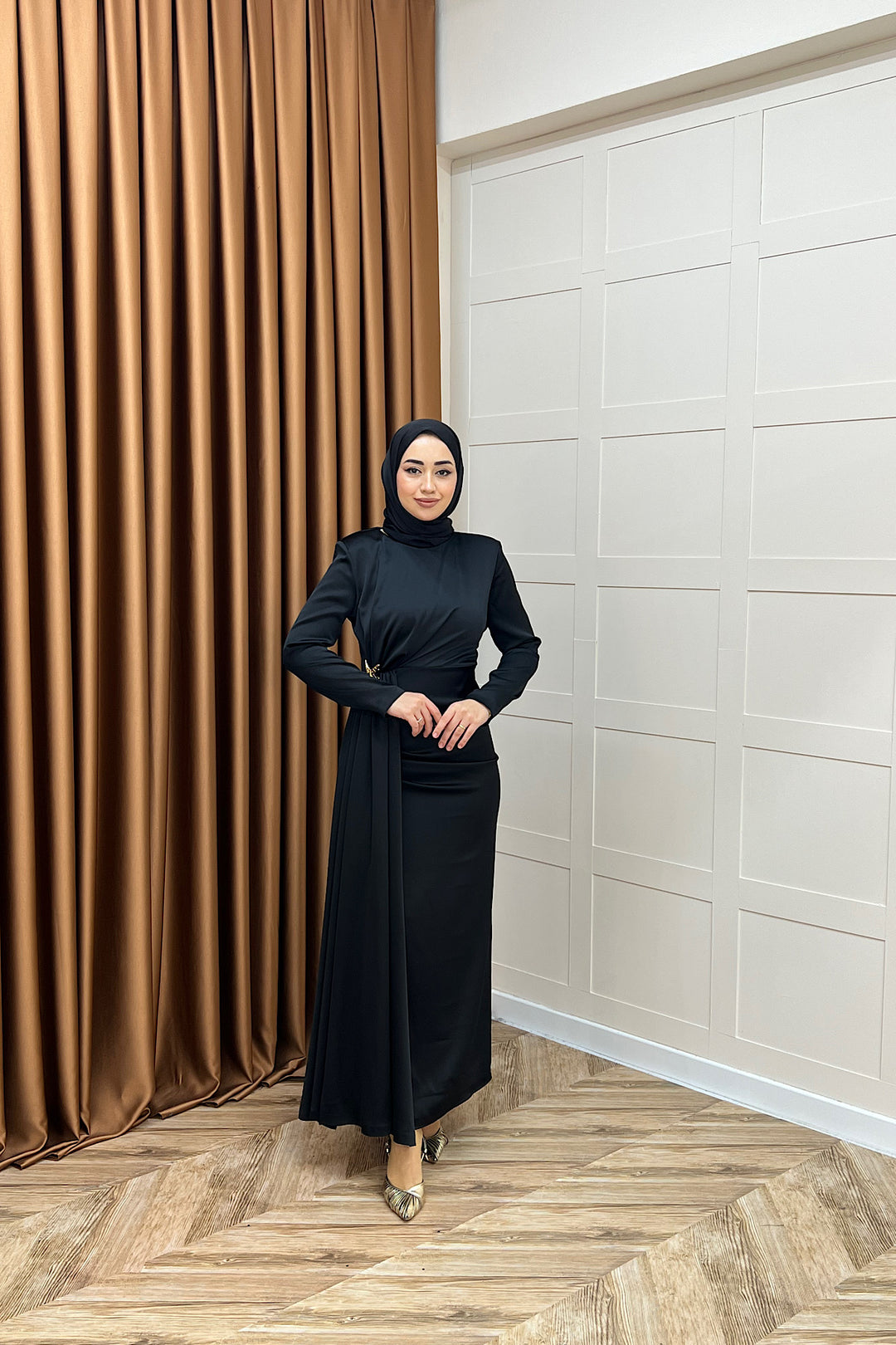 Hazel Saten Abiye Siyah 3084-SIYAH